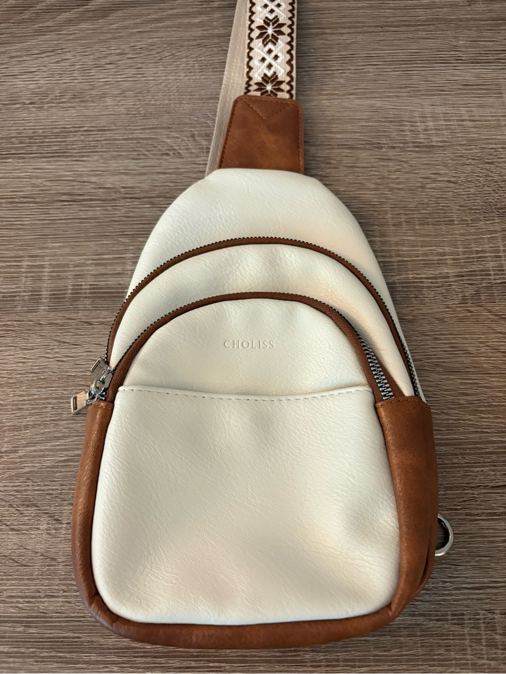 Choliss Small Anti-Theft Sling Bag Vegan Leather Brown & Beige - Preused